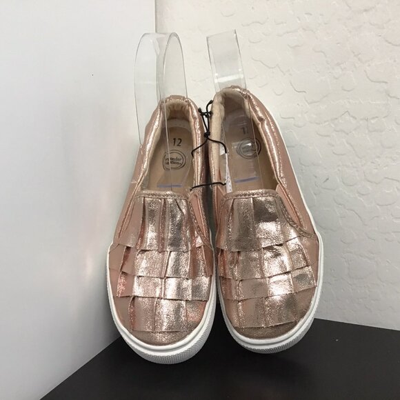 NWT Wonder Nation Little Girls Casual Ruffle Rose Gold Slip On Sneaker Size 12 - Picture 2 of 7